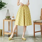 【慢。生活】鬆緊波點中長款A字裙 169　FREE黃色