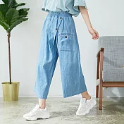 【慢。生活】斜前浪輕磅牛仔寬褲 11809　FREE淺藍