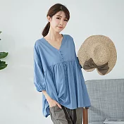 【慢。生活】薄款文藝百褶娃娃衫 6527　FREE藍色