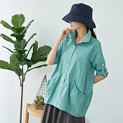 【慢。生活】設計款口袋素色上衣 5886 FREE綠色