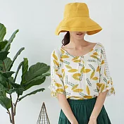 【慢。生活】樹葉印花鏤空肩袖上衣 3902 FREE黃色