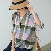 【慢。生活】假兩件格子抽繩上衣 7308 FREE綠色