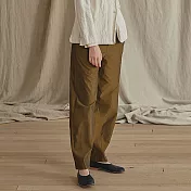 旅途原品_秋日悠_原創設計雙色色織純棉蘿蔔褲 M/L/XL　M褐色