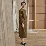 旅途原品_慢時光_原創設計雙色色織純棉連衣裙 M/L/XL　M褐色