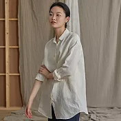 旅途原品亞_安然_原創設計亞麻兩穿基礎襯衫 M/L/XL　M白色