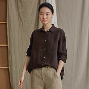 旅途原品亞_安然_原創設計亞麻兩穿基礎襯衫 M/L/XL　M咖啡色