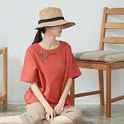 【慢。生活】盤扣刺繡寬版上衣 5660-9 FREE橘色