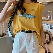 【初色】印花無袖背心上衣-共4色-93762(M-2XL可選)M黃色