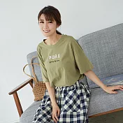 【慢。生活】字母刺繡落肩T恤 708 FREE綠色