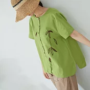 【慢。生活】假扣造型葉片刺繡上衣 21098 FREE綠色