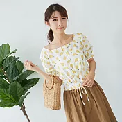 【慢。生活】西洋梨印花抽繩短款上衣 233 FREE黃色