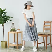 【慢。生活】半鬆緊斜格紋腰帶中長裙 8805 FREE藍色