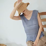 【慢。生活】冰絲鏤空針織背心 811 FREE藍色