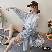 【Jilli~ko】薄款中長直條襯衫外套 J7023　FREE淺藍