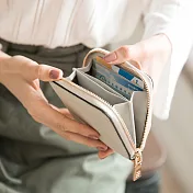 CHENSON真皮 小方磚 8卡零錢短夾-柳茶灰(W00076-2)