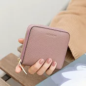 CHENSON真皮 小方磚 8卡零錢短夾-豆沙紫(W00076-U)