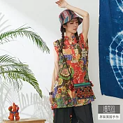 【潘克拉】手繪花短領無袖上衣 TM540　FREE紅色