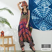 【潘克拉】孔雀印花可調連身吊帶褲 TM1100 FREE橘色