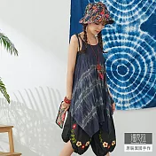 【潘克拉】中長款綁染傘擺綁肩背心 TM1062 FREE深藍