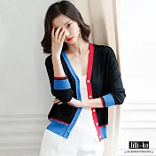 【Jilli~ko】短款撞色冰絲針織衫 1922　FREE黑色