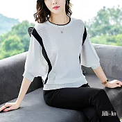 【Jilli~ko】寬版雙條冰絲針織衫 A618　FREE白色