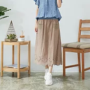 【慢。生活】同色刺繡花邊長裙 60305 FREE卡其