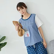 【慢。生活】小屋繡線拼接T恤 8139 FREE藍色