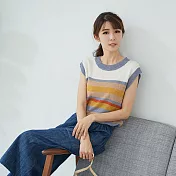 【慢。生活】色條冰絲針織背心 812 FREE藍色