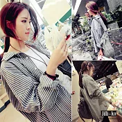 【Jilli~ko】中長款直條襯衫外套 J7038　FREE灰色