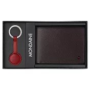 MONDAINE 瑞士國鐵 八卡視窗短夾(十字紋咖啡)+紅秒針鑰匙圈禮盒