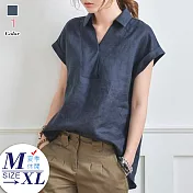 【A.Cheter】韓國清新舒適純色冰棉麻V領上衣#104843M藏青