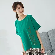 【慢。生活】立體繡花寬版上衣 21048 FREE綠色