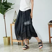 【慢。生活】設計師雪紡拼接文藝長裙 563 FREE黑色