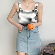 【Lockers 木櫃】小香風條紋木耳邊百搭修身針織吊帶背心-4色白