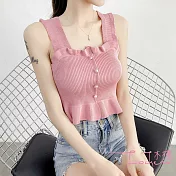 【Lockers 木櫃】清涼荷葉邊無袖裝飾釦針織背心/打底衫-4色粉