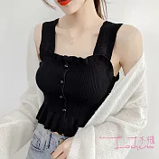 【Lockers 木櫃】清涼荷葉邊無袖裝飾釦針織背心/打底衫-4色黑