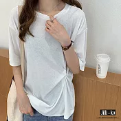 【Jilli~ko】側打摺亮絲寬鬆T恤 5593 FREE白色