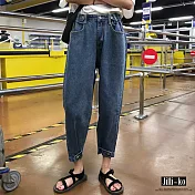 【Jilli~ko】高腰直筒寬版牛仔褲 L/XL J7058 XL藍色