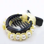 【PinkyPinky Boutique】氣質珍珠緞帶馬尾夾 抓夾(黃色)