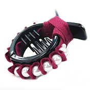 【PinkyPinky Boutique】氣質珍珠緞帶馬尾夾 抓夾(暗紅)