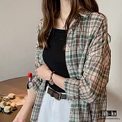 【Jilli~ko】薄款復古格子襯衫 J7068 FREE綠色
