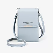 韓版女士皮革斜跨單肩手機錢包藍色