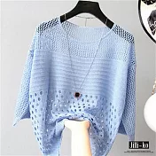 【Jilli~ko】冰絲鏤空針織罩衫 J7053 FREE藍色