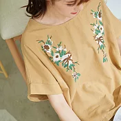 【慢。生活】對稱繡花寬棉麻上衣 0734-2 FREE黃色