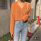 【Jilli~ko】V領細坑條針織開衫 J7077 FREE黃色