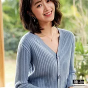 【Jilli~ko】V領短款針織開扣外套 9731 FREE藍色