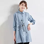 【初色】刺繡壓褶襯衫-藍色-93943(M-2XL可選)M藍色