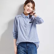 【初色】小貓吃魚刺繡襯衫-藍色-93947(M-2XL可選)M藍色