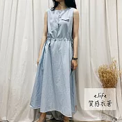 【e.life 質感衣著】歐律諾墨｜雙口袋優雅無袖長洋裝 120012119L藍