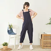 【慢。生活】水洗文藝風綁結吊帶褲 M/L/XL 3053 M深藍